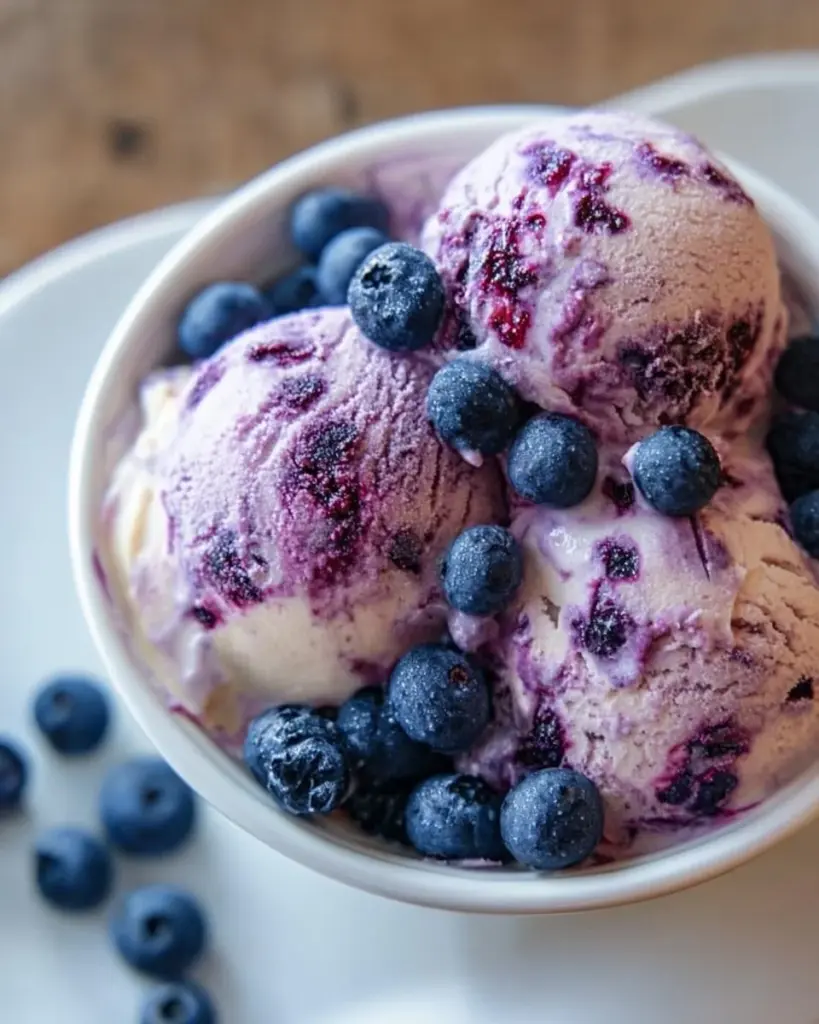Delicious Blueberry Greek Frozen Yogurt served in a bowl