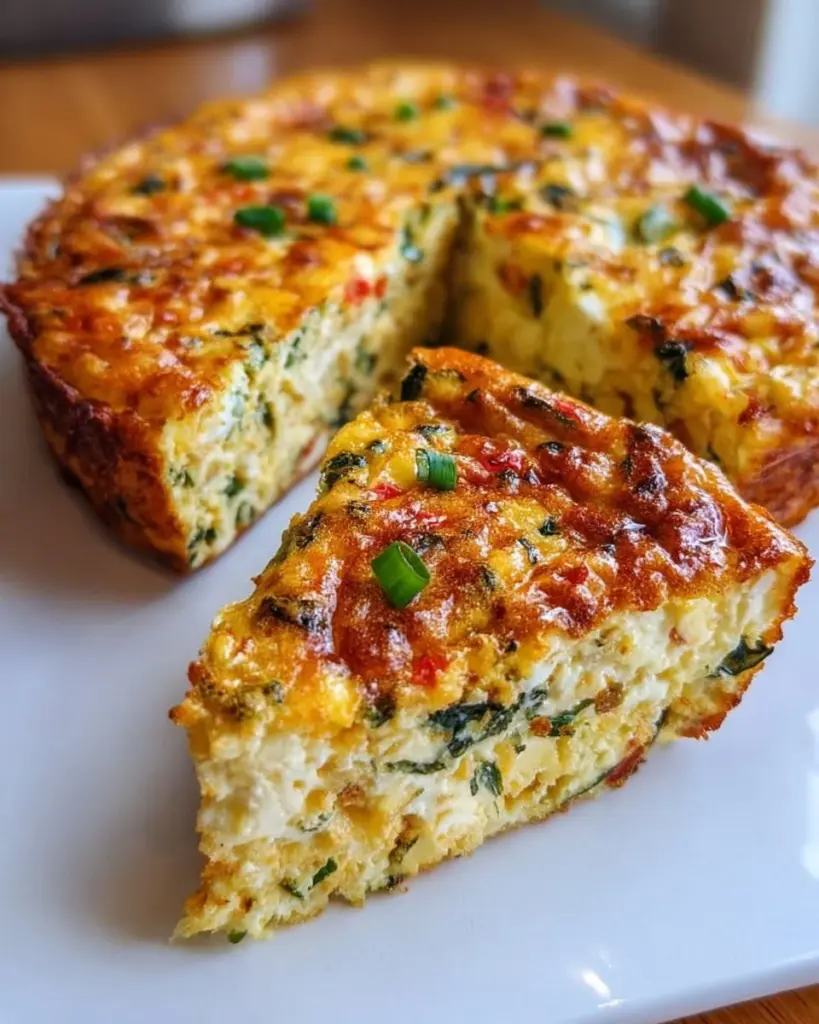 Delicious Cottage Cheese Crustless Quiche served on a plate