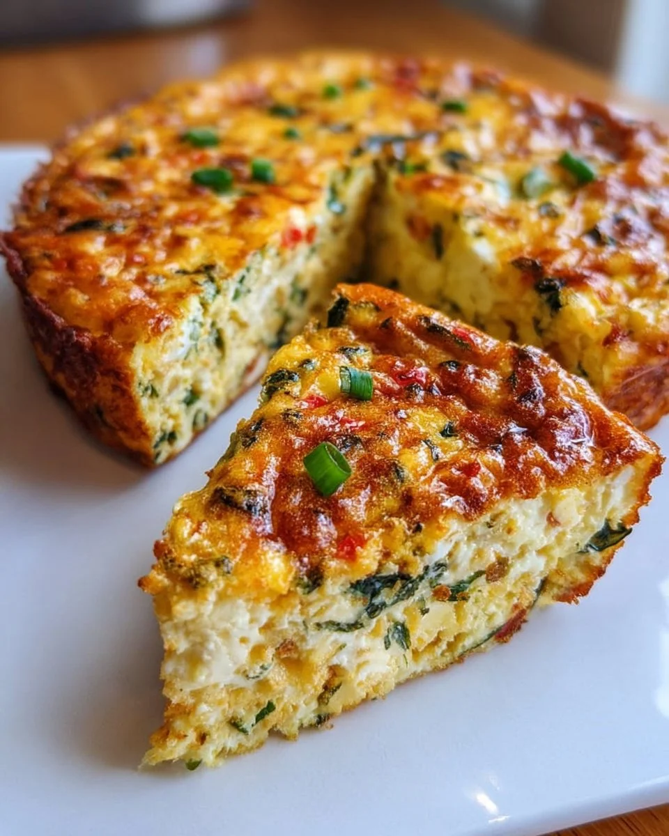 Delicious Cottage Cheese Crustless Quiche served on a plate