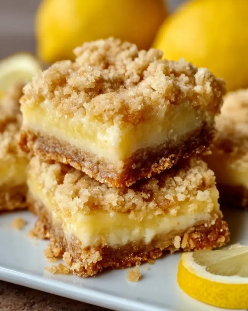 Delicious homemade lemon crumb bars with a buttery topping and zesty lemon filling