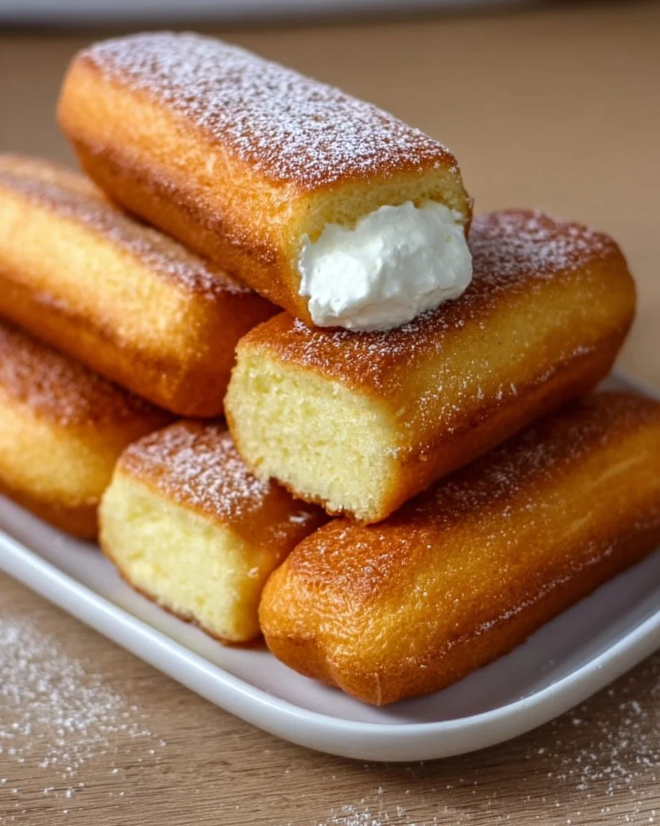 Delicious homemade Twinkies filled with creamy goodness.