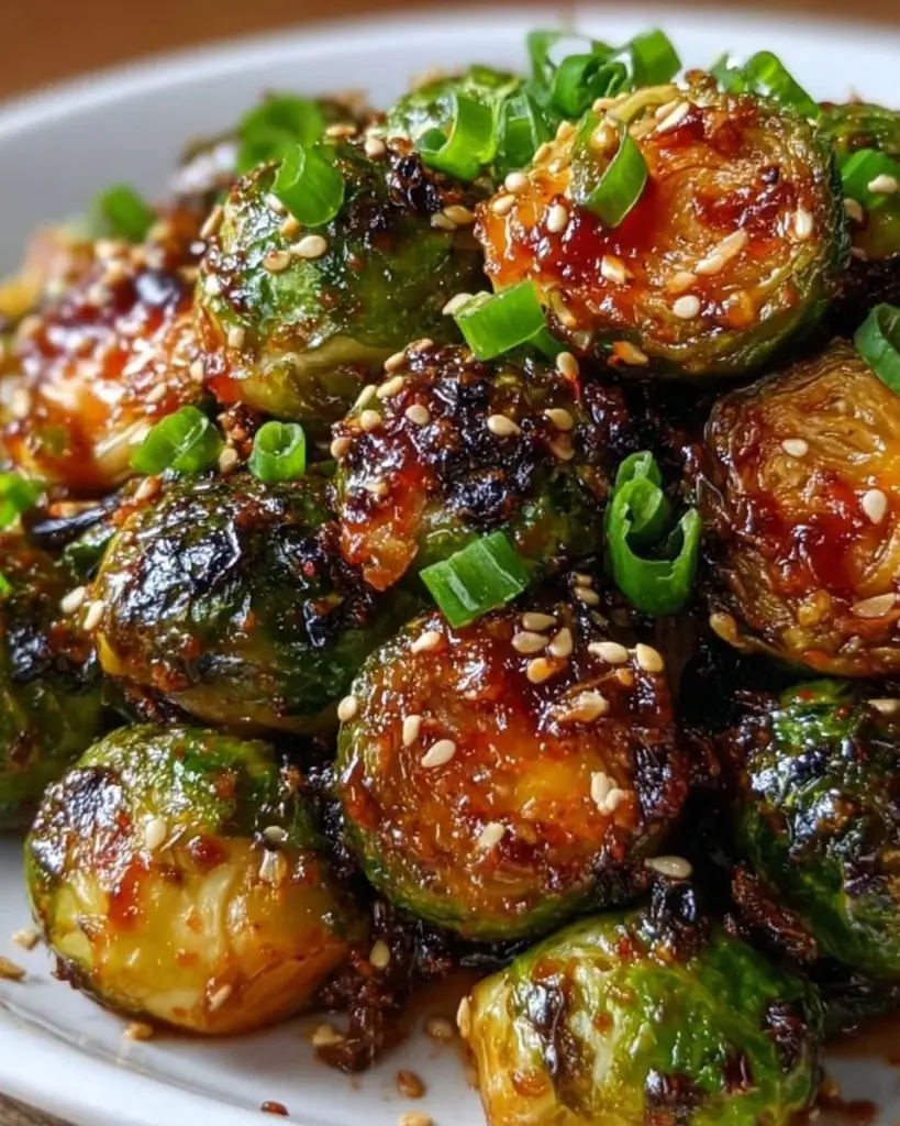 Delicious Honey Sriracha Brussels Sprouts glazed with honey and sriracha sauce
