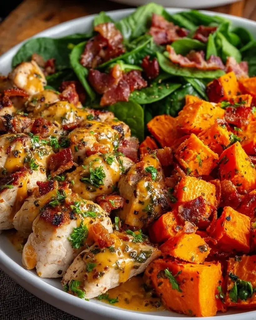 Maple Dijon Chicken served in a nutritious Sweet Potato Bowl