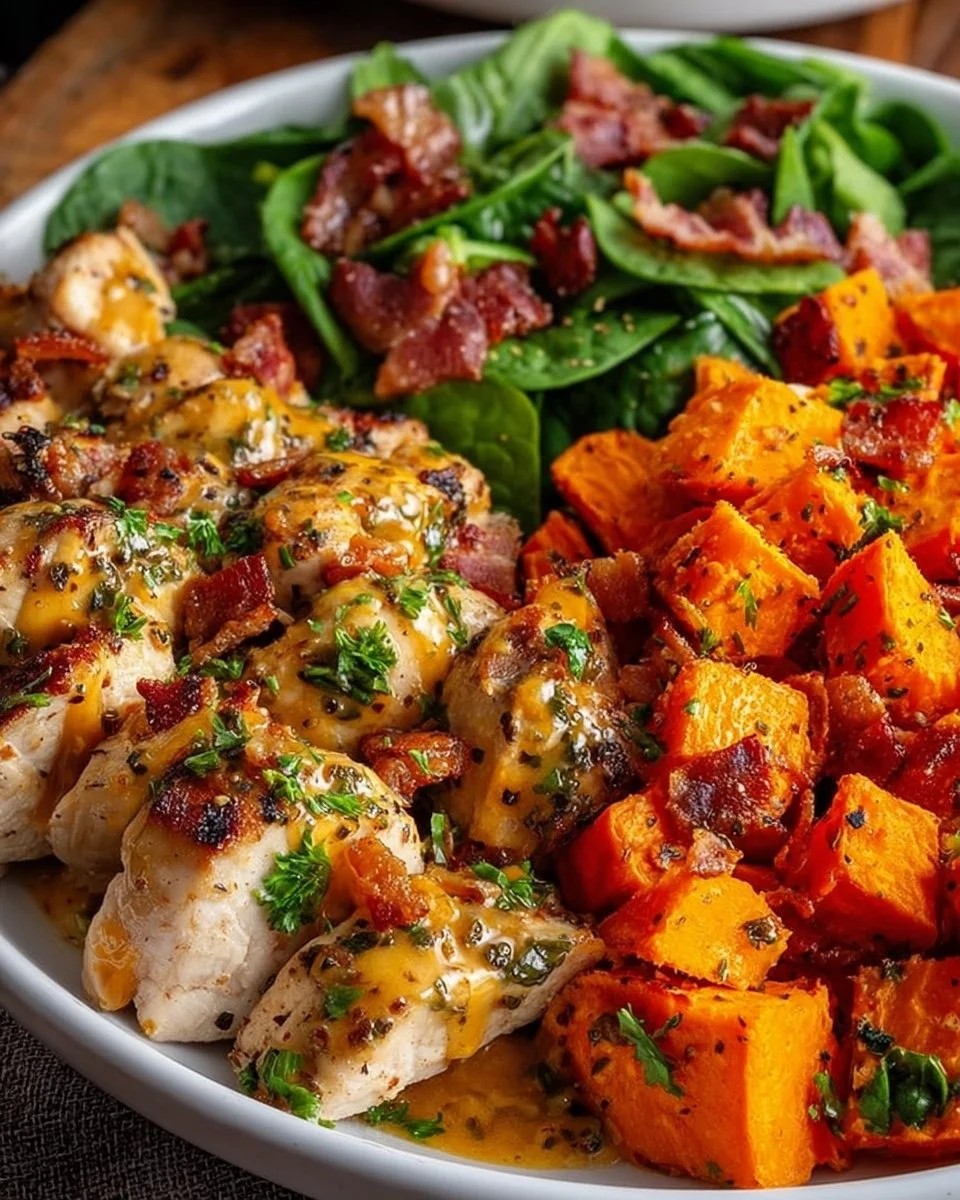 Maple Dijon Chicken served in a nutritious Sweet Potato Bowl