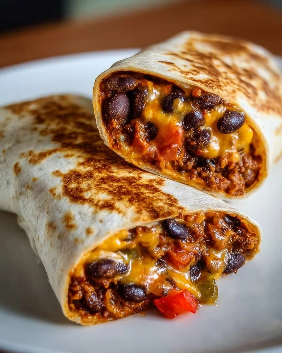 Savory vegetarian burritos filled with beans and cheese for a quick meal.