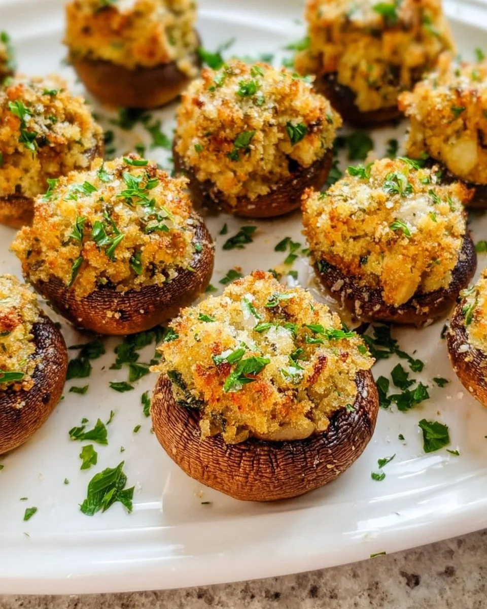 Delicious cheesy stuffed mushrooms ready to serve as an appetizer