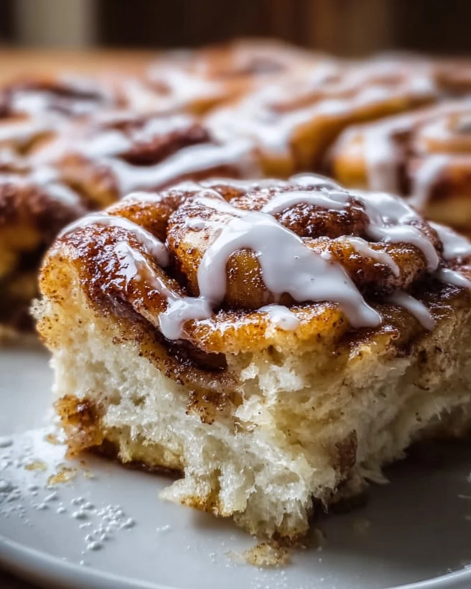 Freshly baked Cinnamon Roll Focaccia with icing and cinnamon swirls
