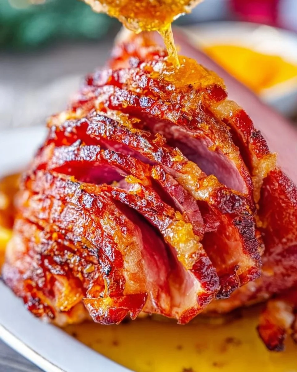 Deliciously glazed ham ready to be served for a festive meal.