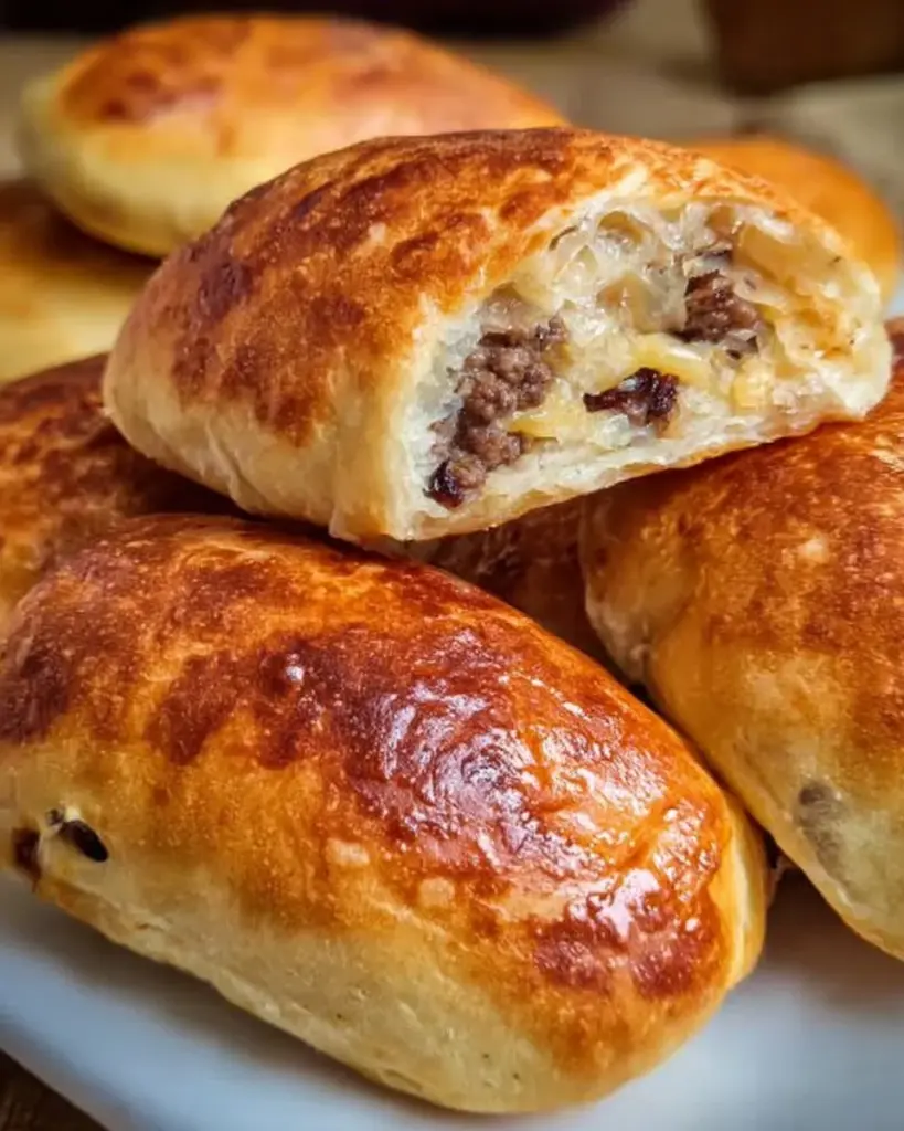 Homemade sourdough runzas filled with meat and vegetables