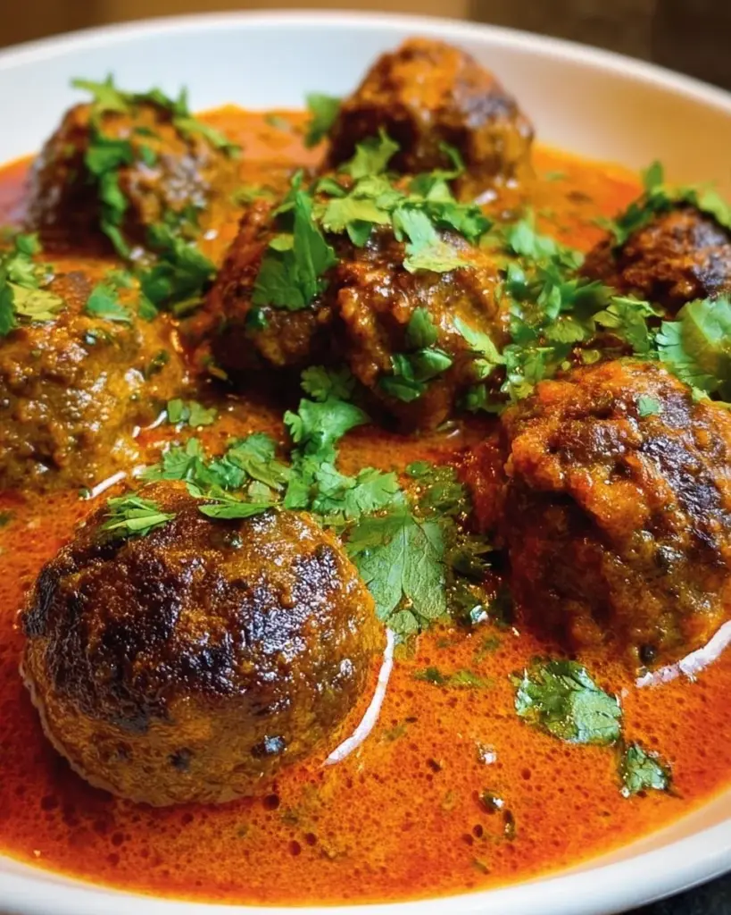Delicious Kofta Curry Beef Meatballs served with fragrant rice