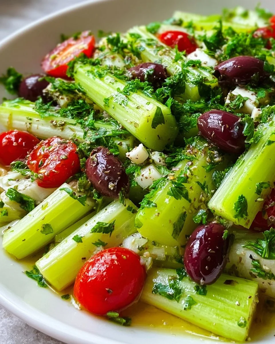 Mediterranean celery salad with fresh ingredients and vibrant colors