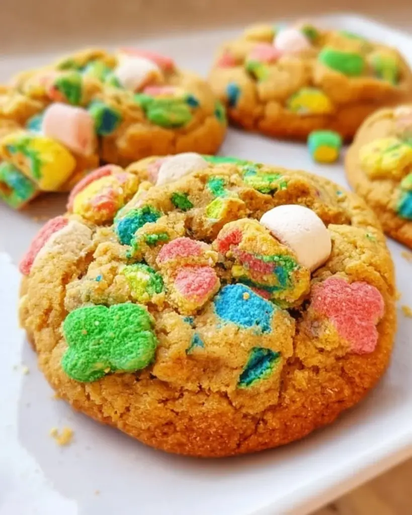 Delicious St. Patrick's Day Lucky Charms Cookies with colorful marshmallows