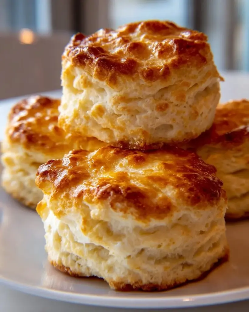 Freshly baked 3-ingredient buttermilk biscuits served on a plate.