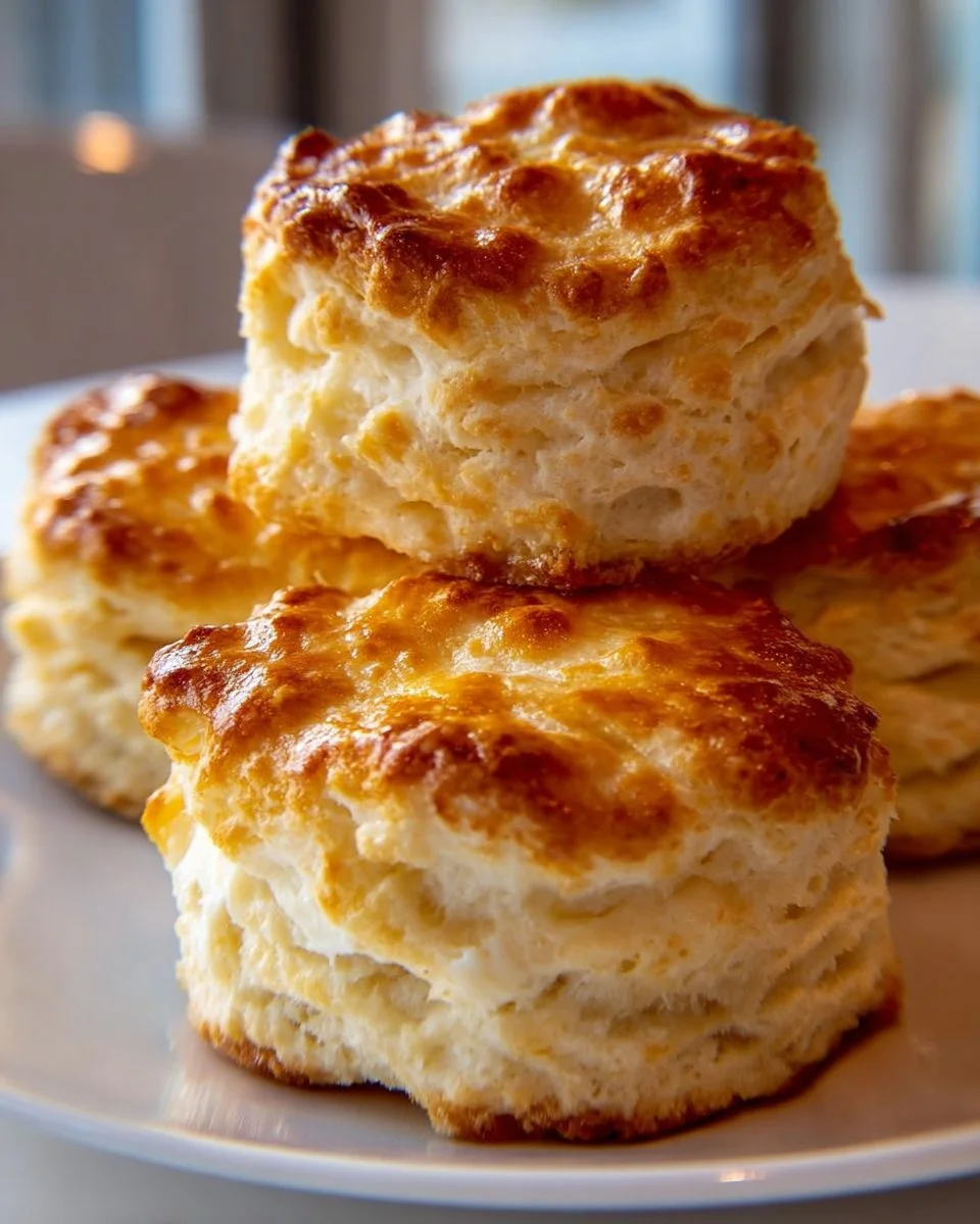 Freshly baked 3-ingredient buttermilk biscuits served on a plate.