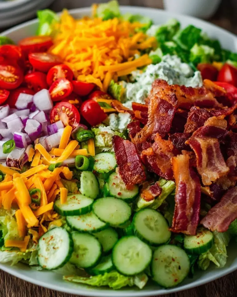 Delicious BLT chopped salad with lettuce, bacon, and tomatoes