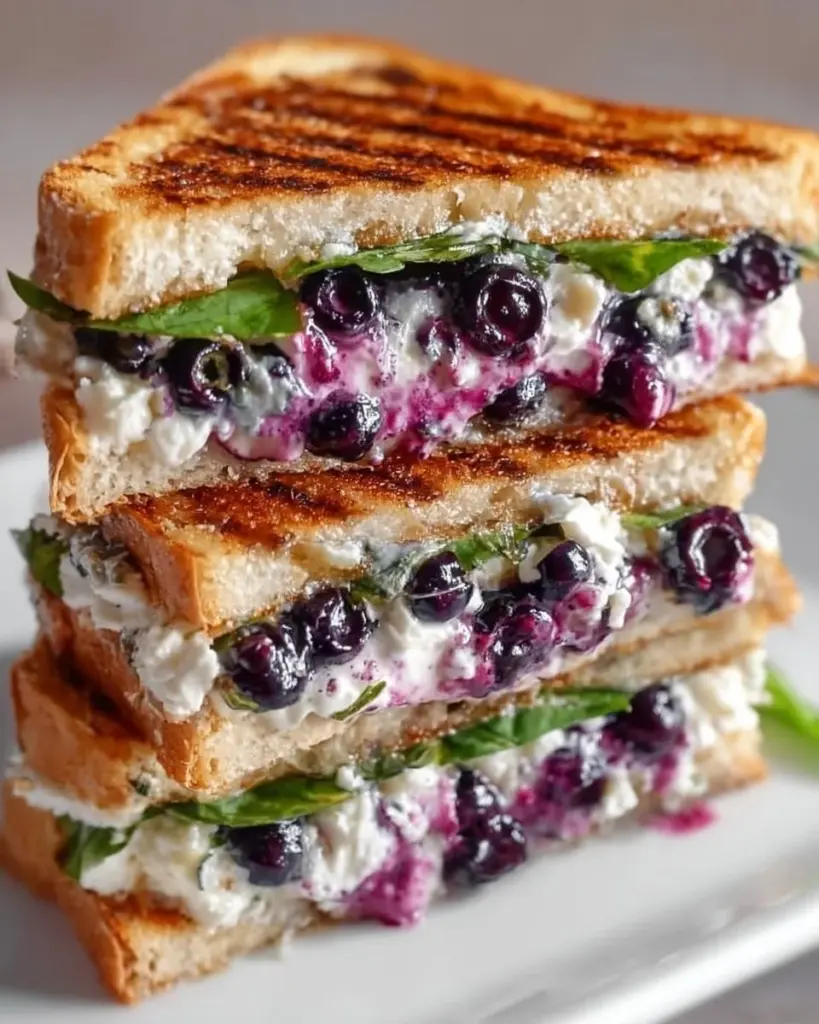 Blueberry Basil Goat Cheese Panini with fresh ingredients