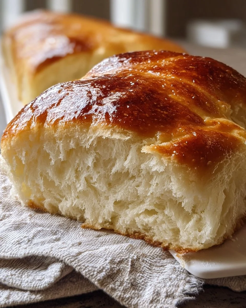 Homemade bread in a bag with ingredients displayed on a kitchen counter.
