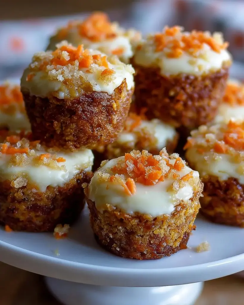 Delicious carrot cake cheesecake bites on a serving platter