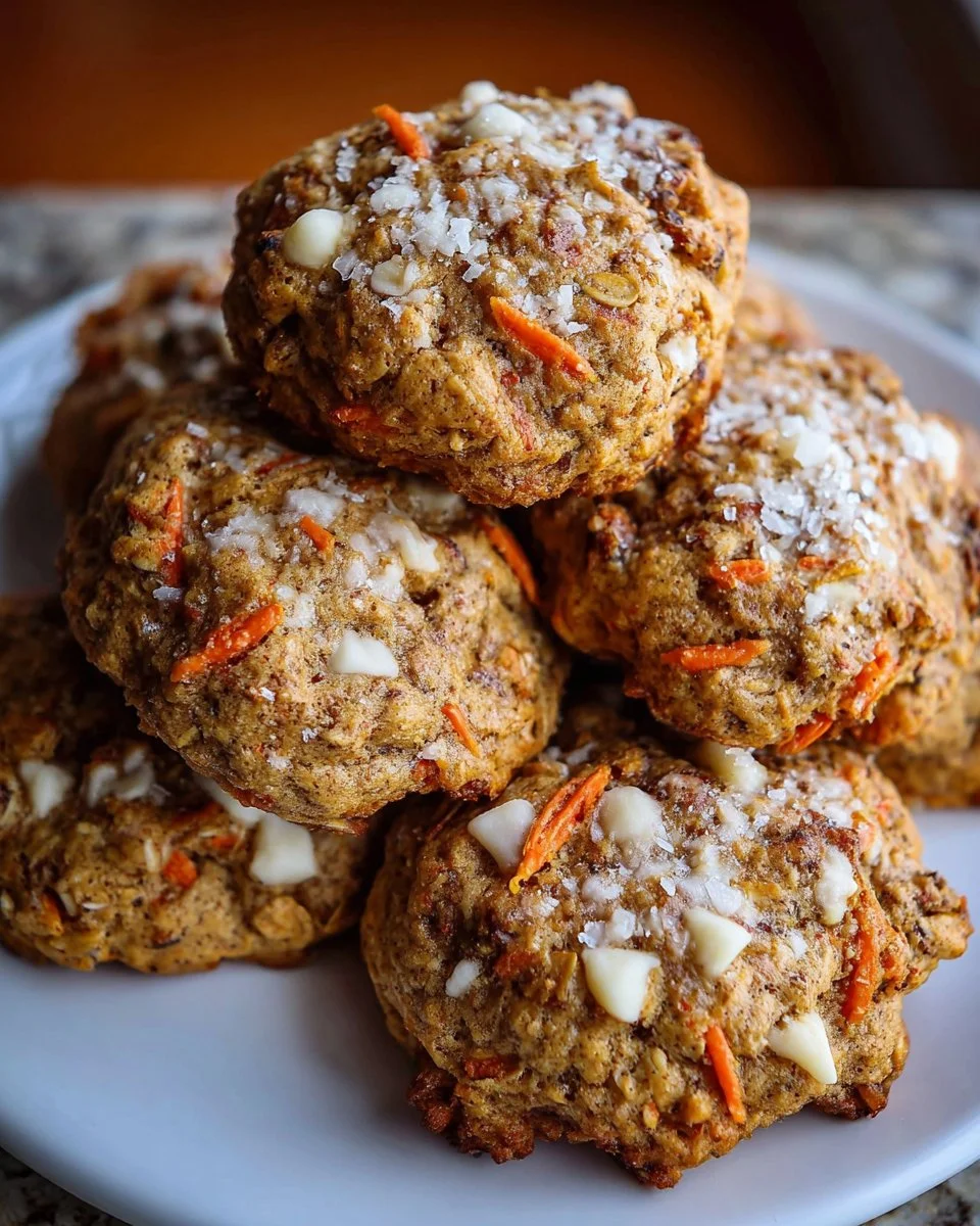 Delicious homemade Carrot Cake Cookies with icing and walnuts