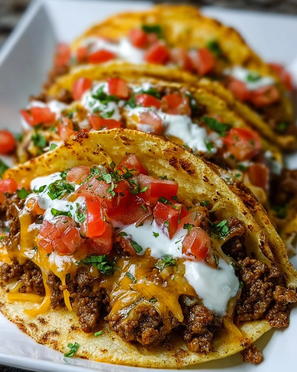 Cheesy rotel beef soft tortilla tacos ready to serve