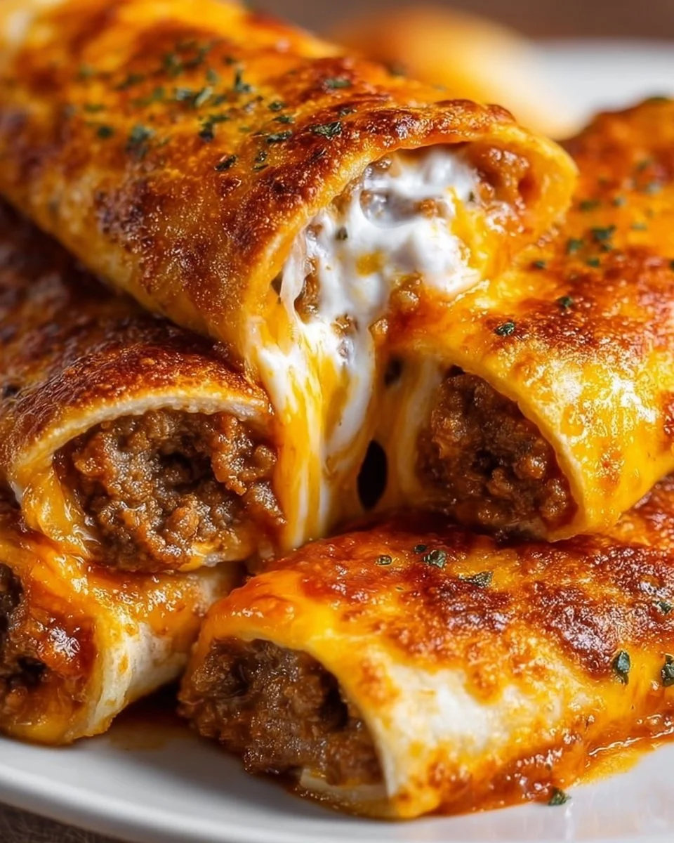 Cheesy taco sticks with melted cheese and spices, garnished with fresh ingredients.