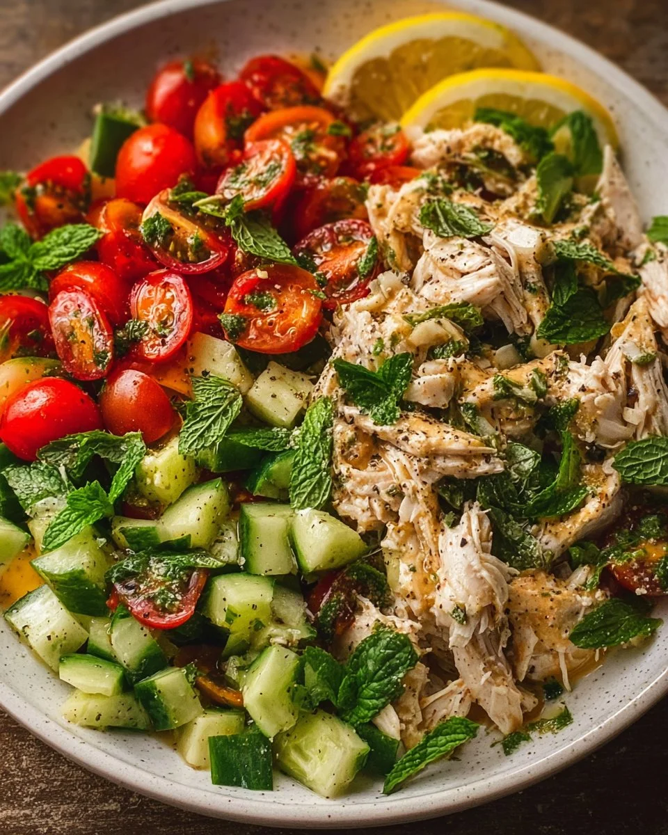 Delicious Chicken Tahini Summer Salad with fresh vegetables and creamy dressing