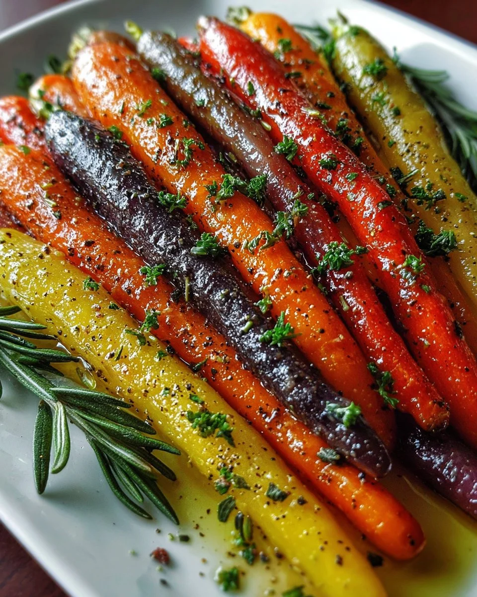 Colorful roasted rainbow carrots on a plate, showcasing their vibrant hues.