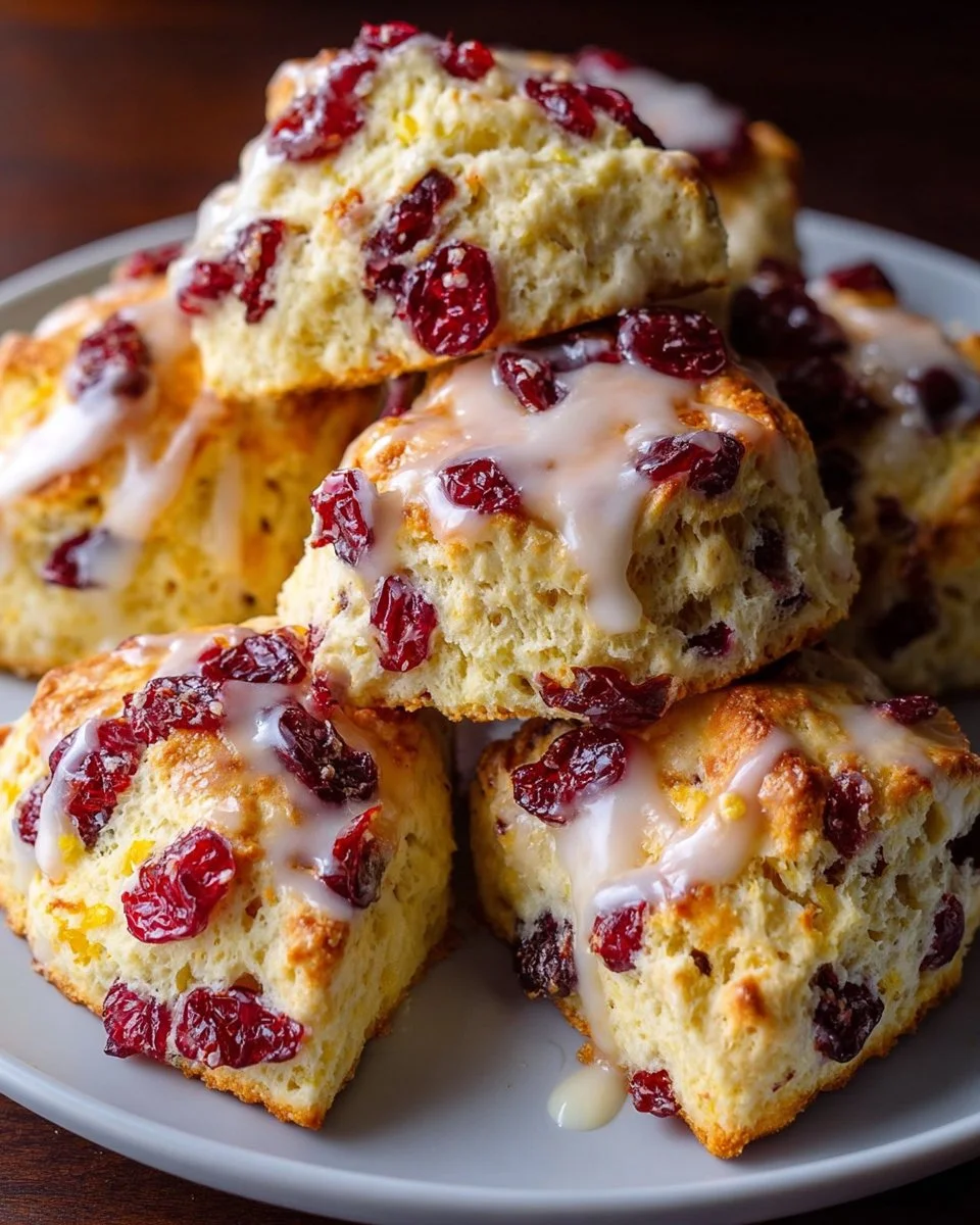 Freshly baked Cranberry Orange Scones with cranberries and orange zest