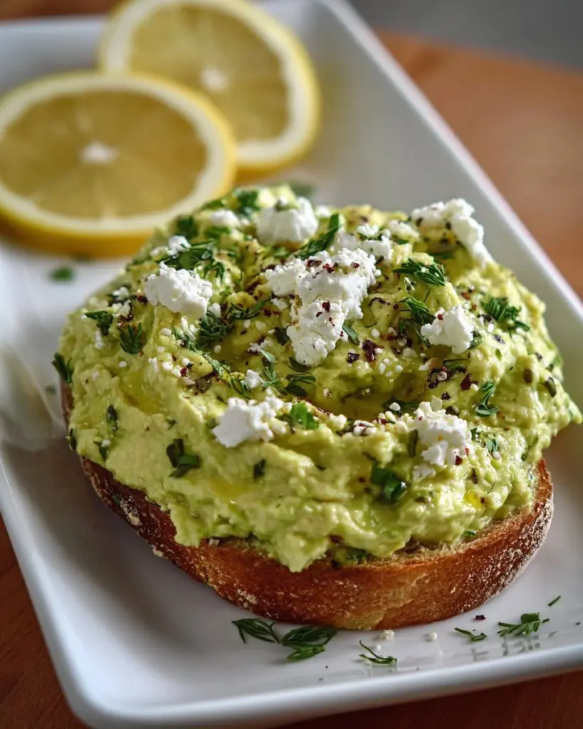 Bowl of creamy avocado feta dip with fresh herbs and vegetables for dipping