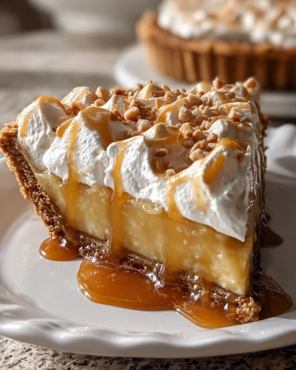 Dolly Parton’s delicious butterscotch pie served on a rustic wooden table