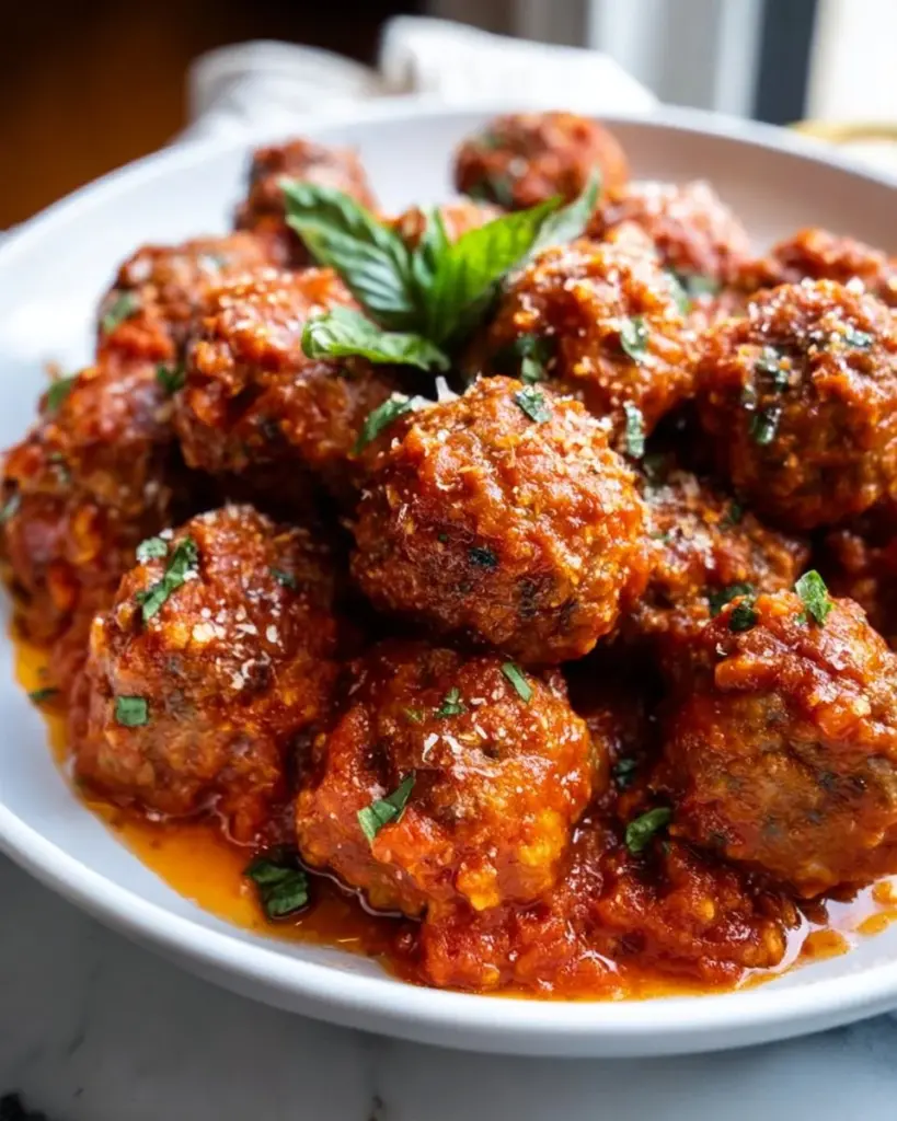 Plate of easy porcupine meatballs with rice and tomato sauce