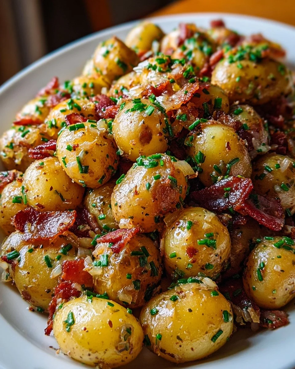 Bowl of traditional German potato salad made with fresh ingredients