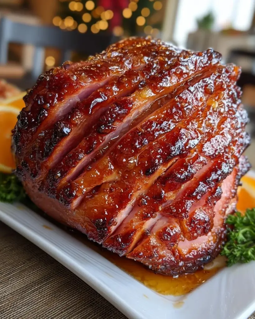 Deliciously glazed ham served on a platter for a festive meal.