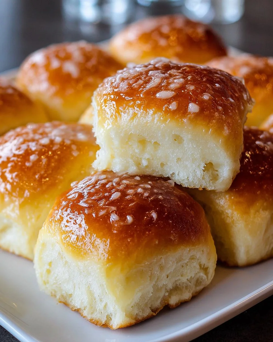 Freshly baked homemade potato bread rolls on a wooden surface