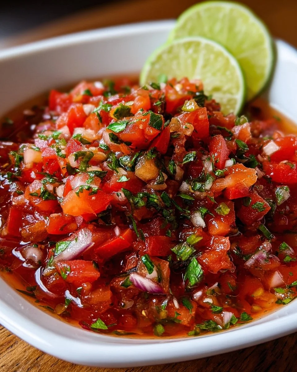 A bowl of vibrant homemade salsa with fresh ingredients