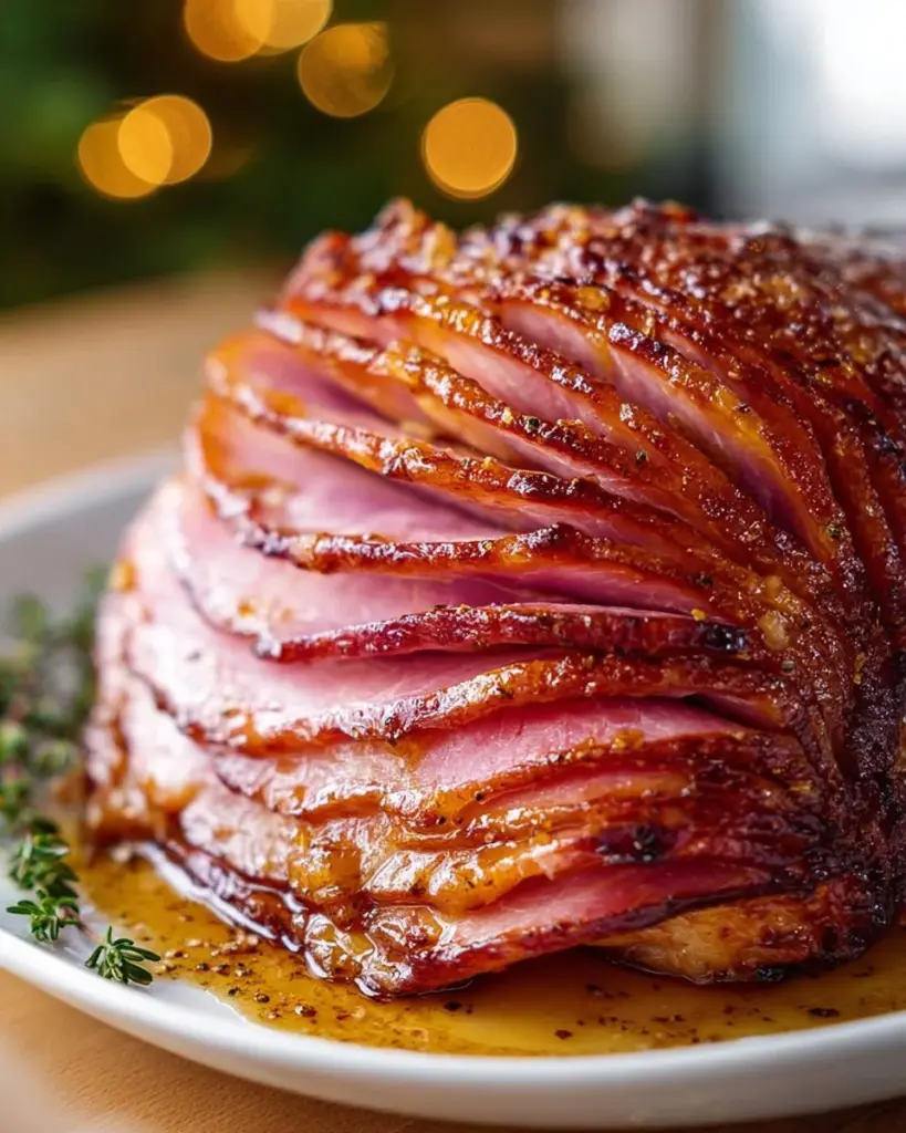 Delicious Honey Baked Ham served on a festive table
