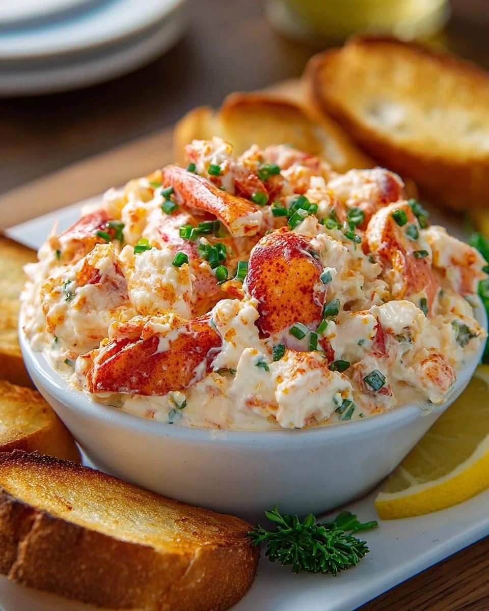 Creamy Hot Lobster Roll Dip served in a bowl with crusty bread