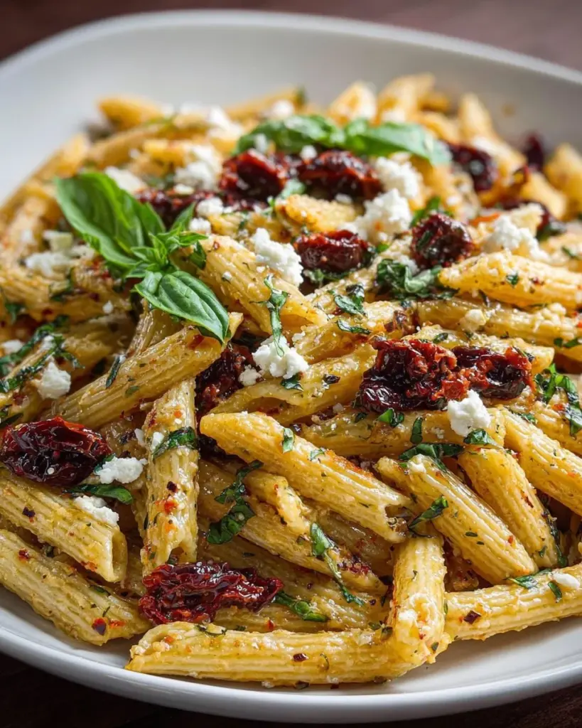 Delicious bowl of Mediterranean Pasta with fresh vegetables and herbs