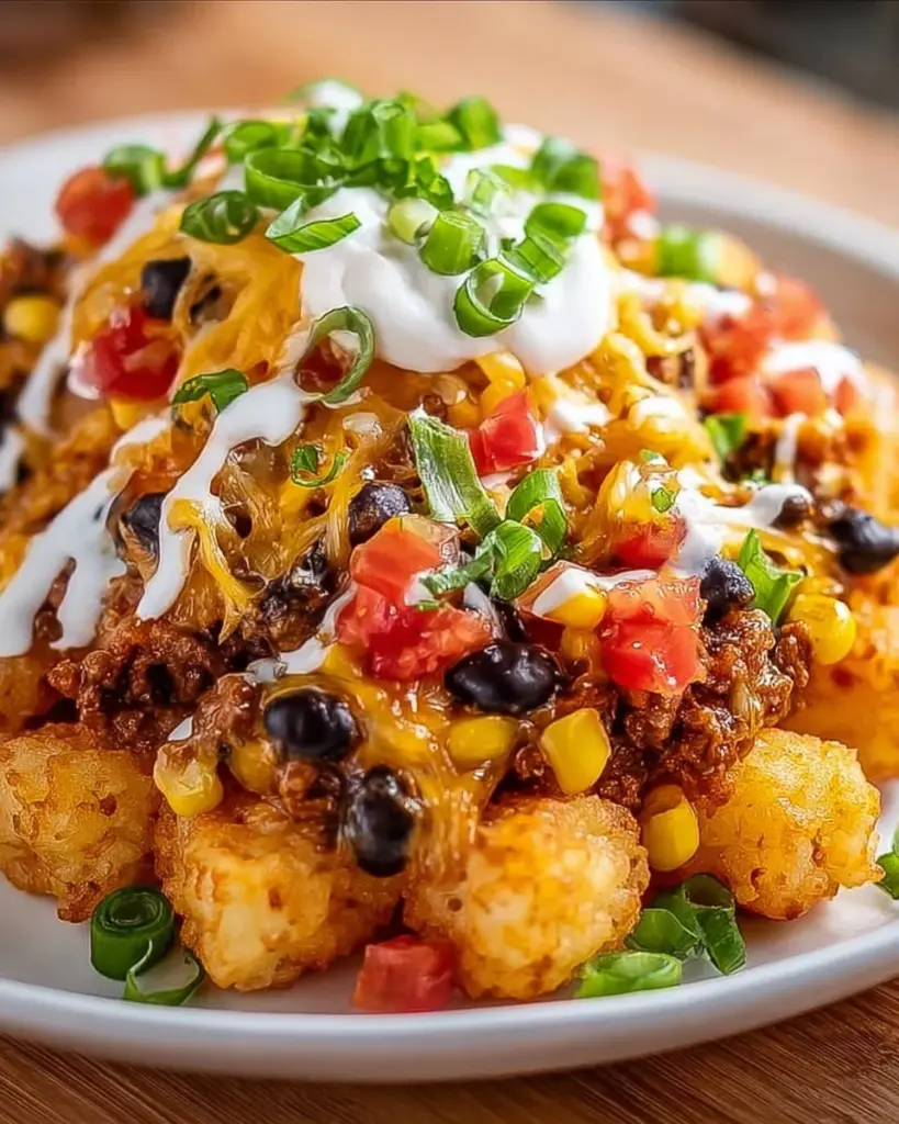 Delicious Mexican Tater Tot Casserole topped with cheese and spices