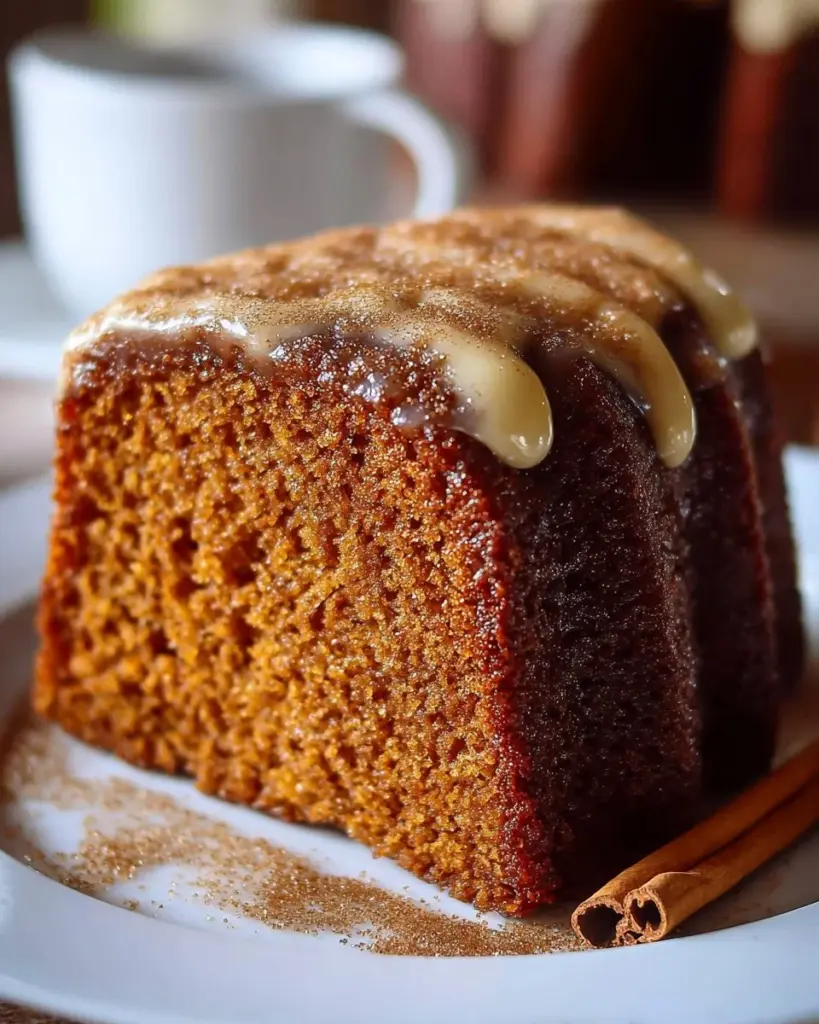 Delicious old-fashioned spice cake with icing and spices on a plate