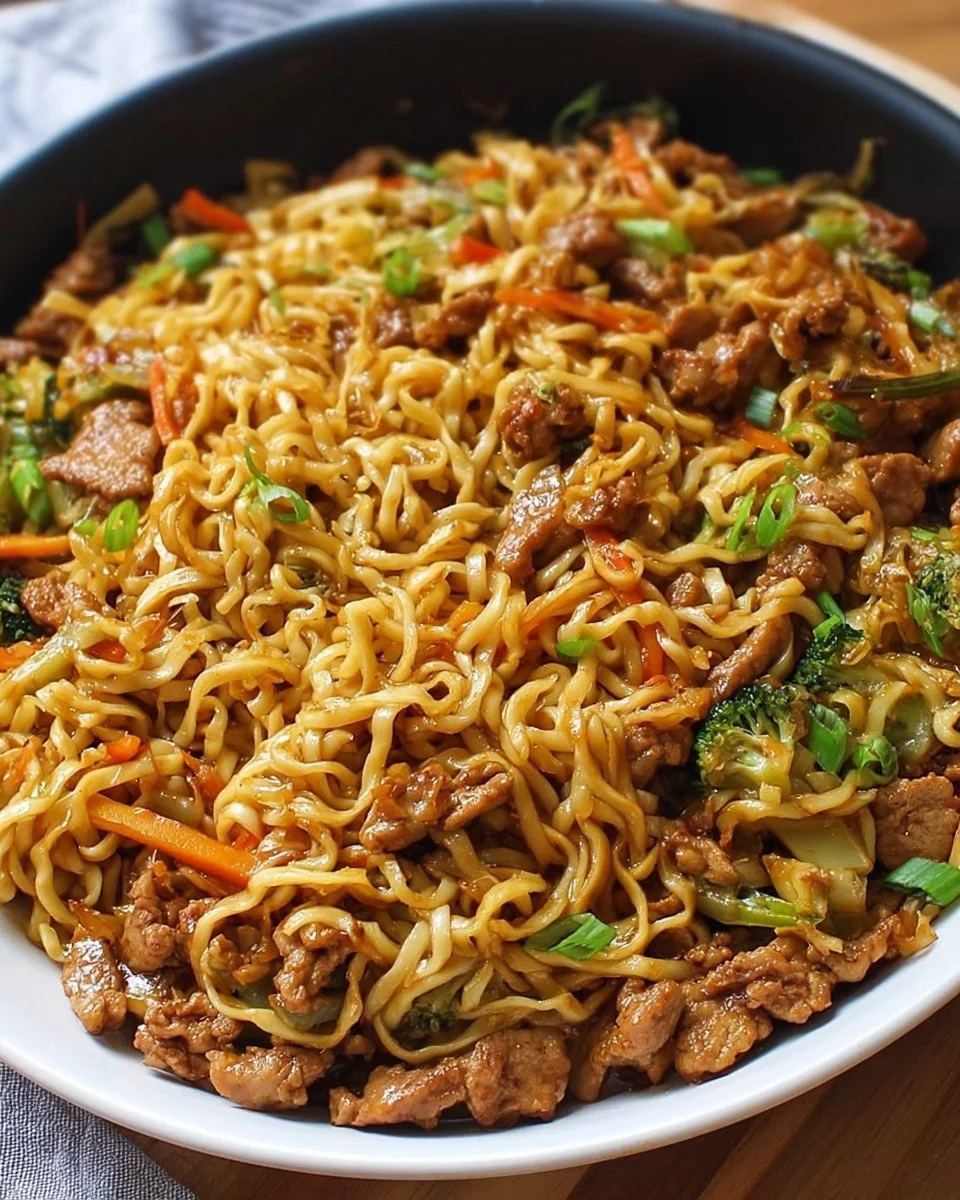 Delicious Pork Noodles with tender pork and savory sauce
