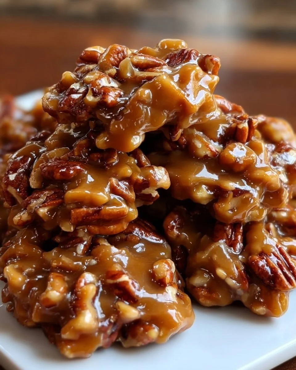 Soft caramel pecan clusters with delicious caramel coating and crunchy pecans