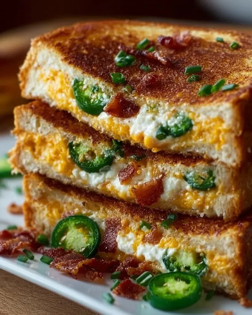 Spicy jalapeño popper grilled cheese sandwich with melted cheese