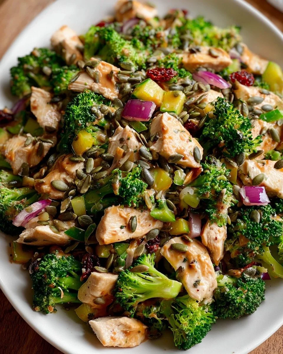 Delicious sunflower seed chicken salad served in a bowl.