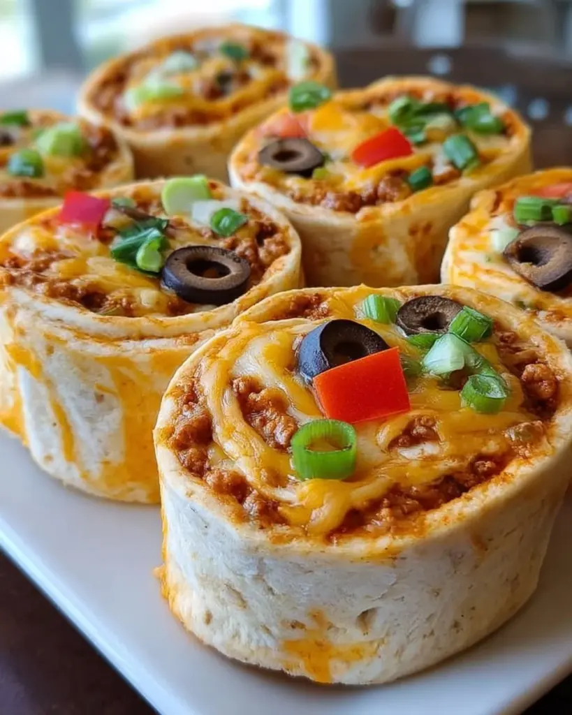 Taco Cream Cheese Pinwheels arranged on a platter, perfect for appetizers.