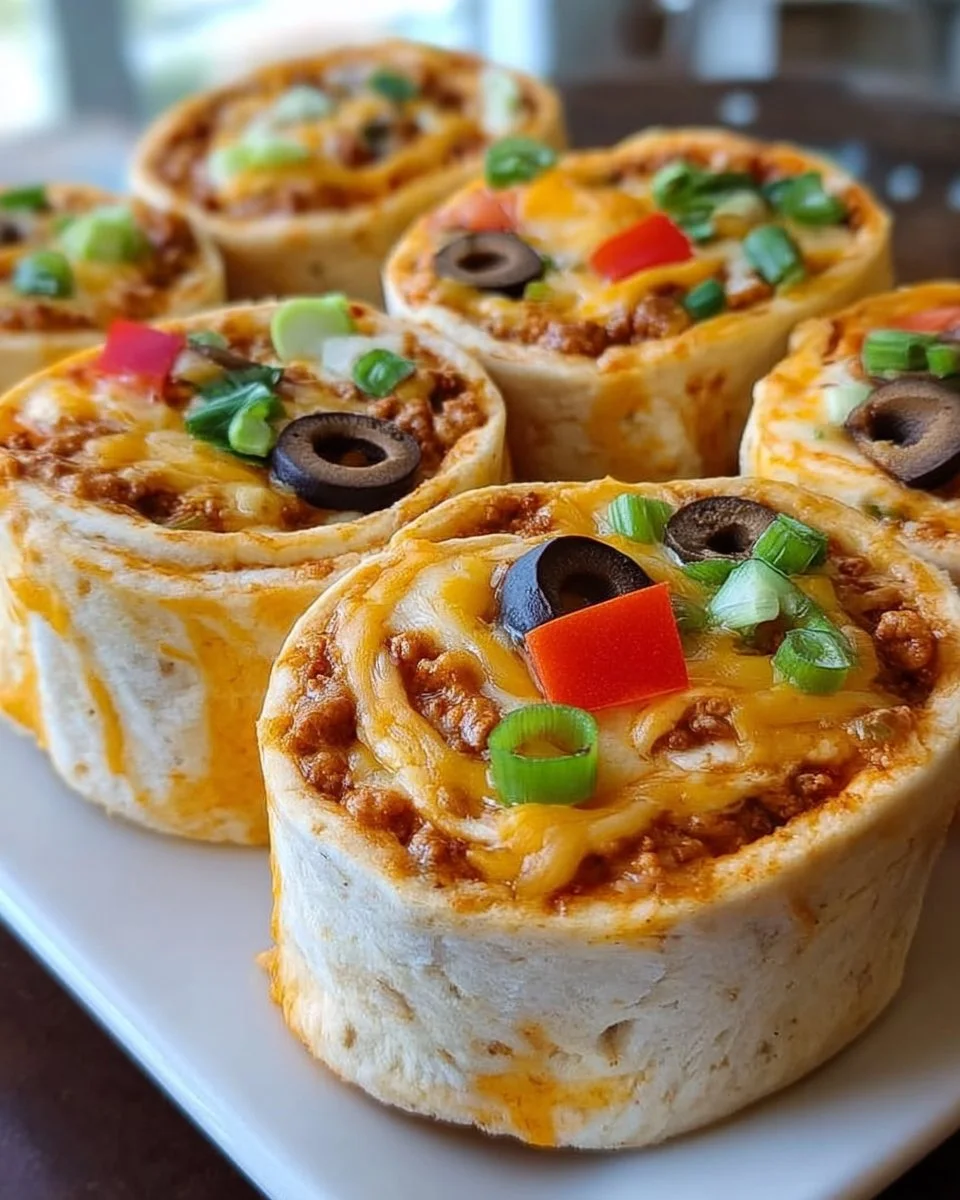 Taco Cream Cheese Pinwheels arranged on a platter, perfect for appetizers.