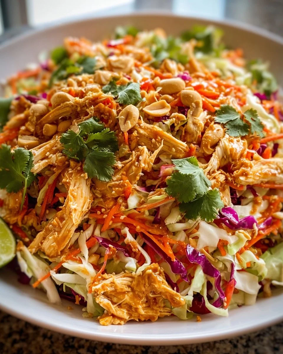 Colorful Thai Peanut Chicken Salad with fresh vegetables and chicken