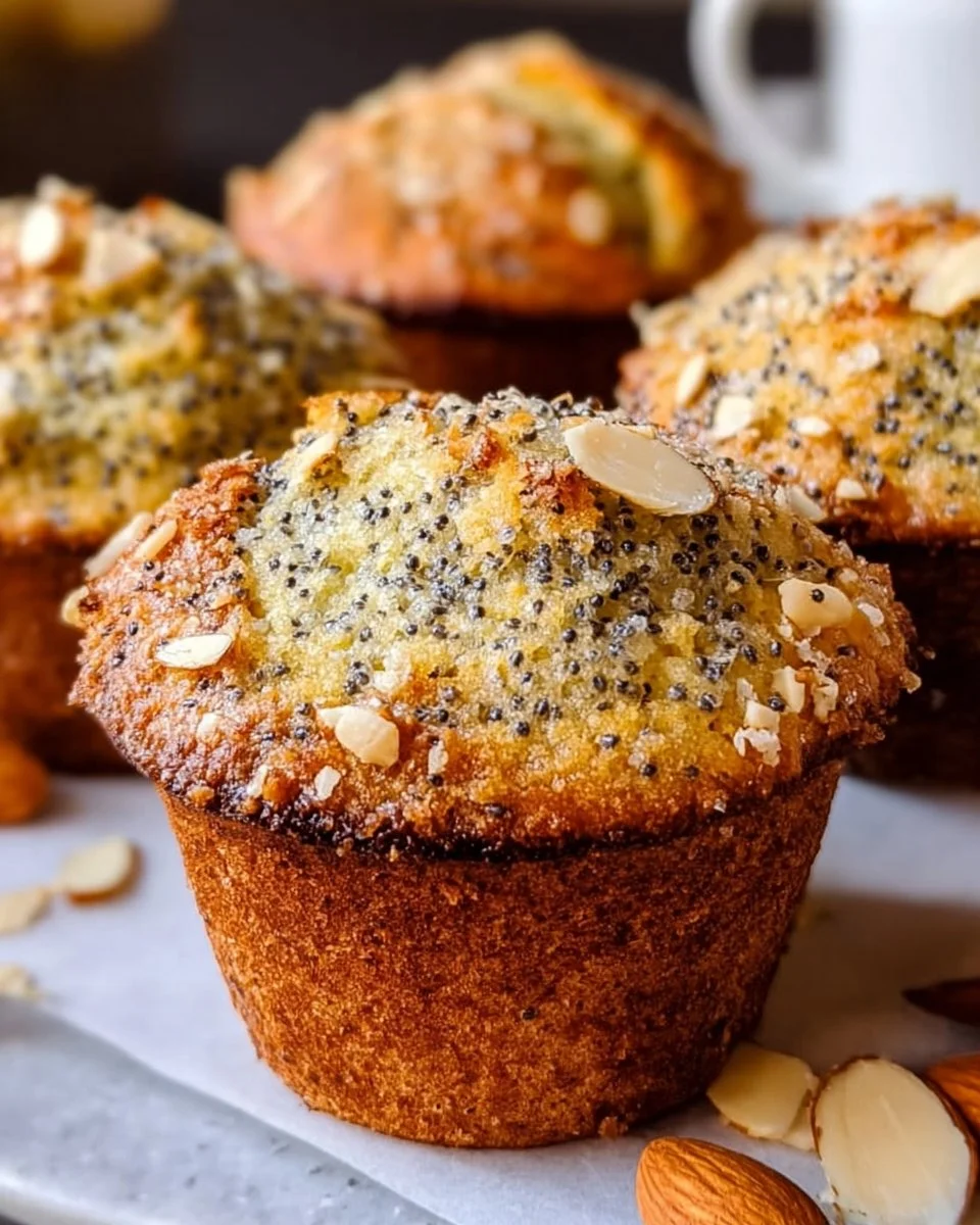 Bakery-style almond poppy seed muffins fresh out of the oven.