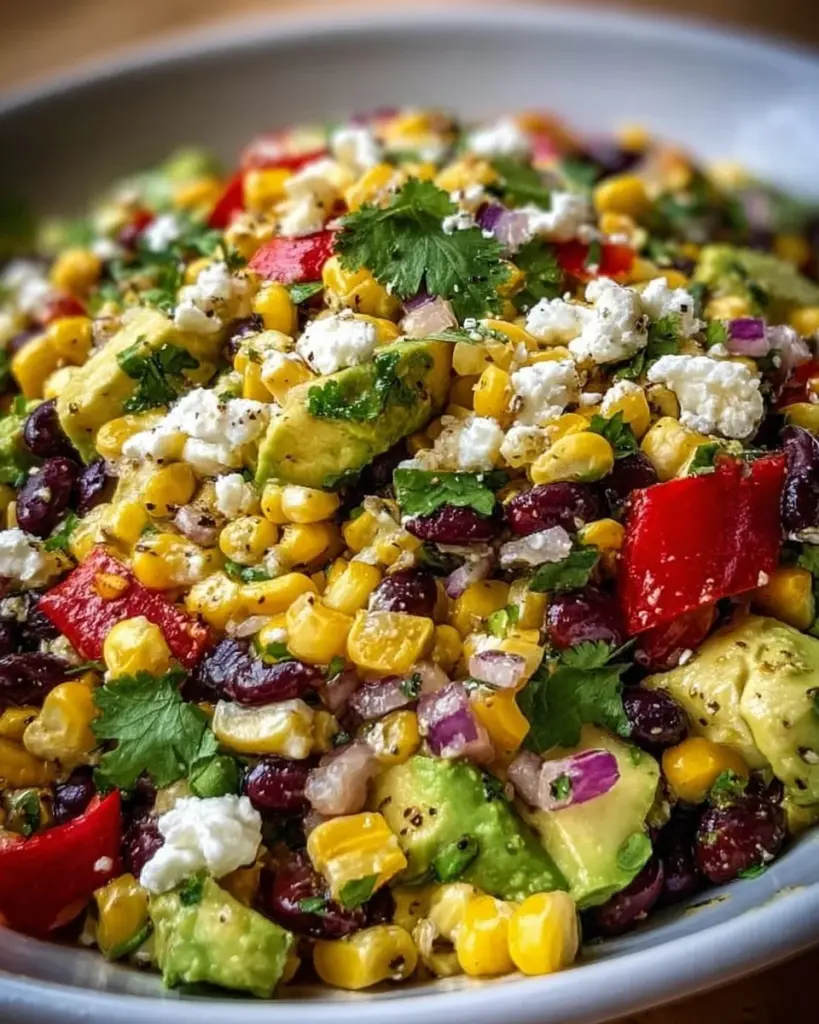 A bright and zesty summer salad with fresh vegetables and dressing