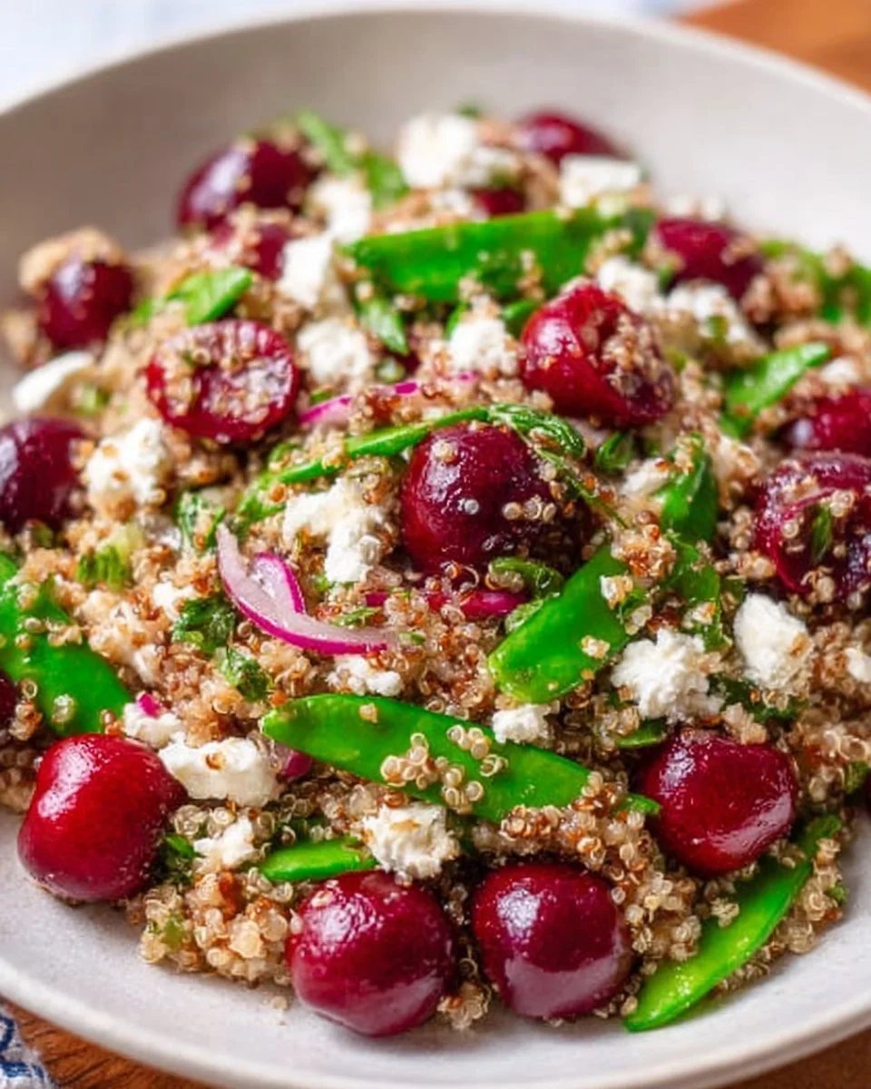 Delicious Cherry Quinoa Salad with fresh ingredients and vibrant colors.